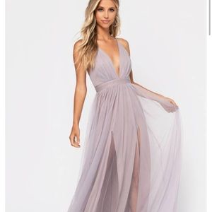 Here To Stay Lilac Plunging Maxi Dress